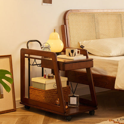 Contemporary Scandinavian Solid Wood Iron Trapezoid Movable End Table 2-Tier For Living Room & Dining Room