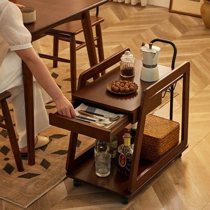 Contemporary Scandinavian Solid Wood Iron Trapezoid Movable End Table 2-Tier For Living Room & Dining Room