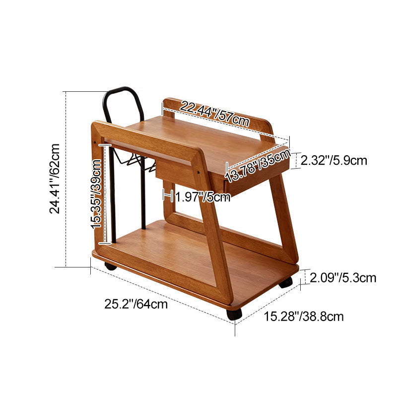 Contemporary Scandinavian Solid Wood Iron Trapezoid Movable End Table 2-Tier For Living Room & Dining Room