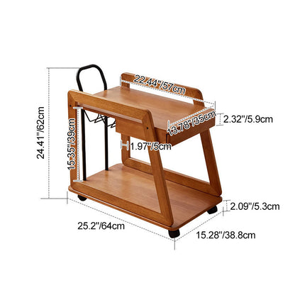 Contemporary Scandinavian Solid Wood Iron Trapezoid Movable End Table 2-Tier For Living Room & Dining Room