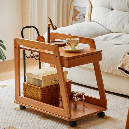 Contemporary Scandinavian Solid Wood Iron Trapezoid Movable End Table 2-Tier For Living Room & Dining Room