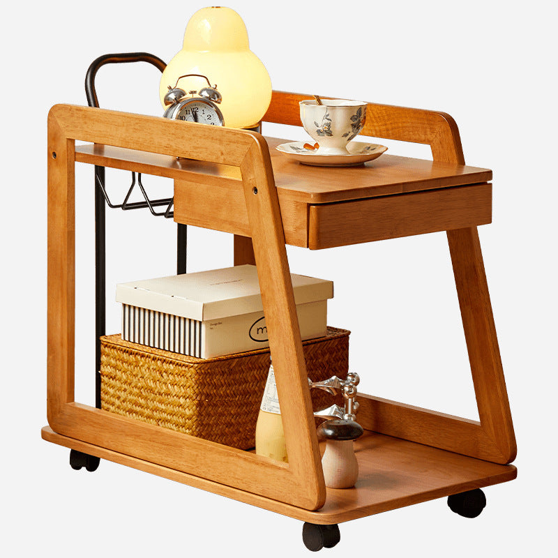 Contemporary Scandinavian Solid Wood Iron Trapezoid Movable End Table 2-Tier For Living Room & Dining Room