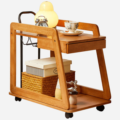 Contemporary Scandinavian Solid Wood Iron Trapezoid Movable End Table 2-Tier For Living Room & Dining Room