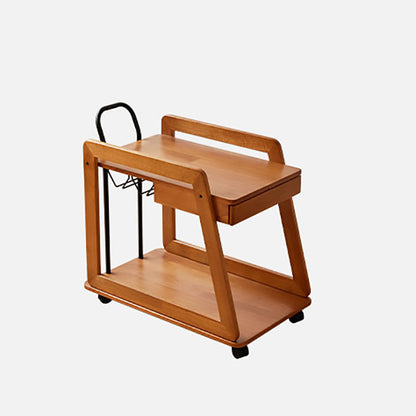 Contemporary Scandinavian Solid Wood Iron Trapezoid Movable End Table 2-Tier For Living Room & Dining Room