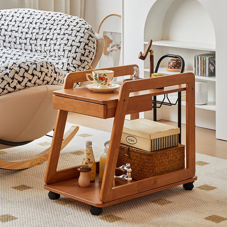 Contemporary Scandinavian Solid Wood Iron Trapezoid Movable End Table 2-Tier For Living Room & Dining Room