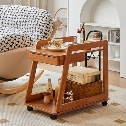 Contemporary Scandinavian Solid Wood Iron Trapezoid Movable End Table 2-Tier For Living Room & Dining Room