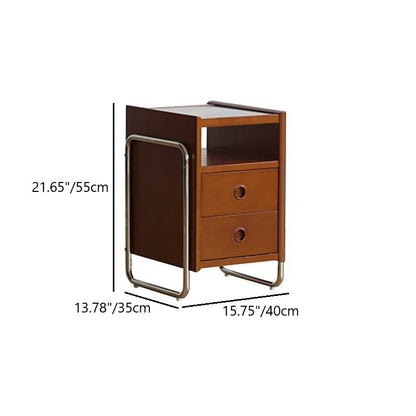 Traditional Chinese Wood Glass Metal Rounded Rectangular Nightstand 2-Drawer For Bedroom