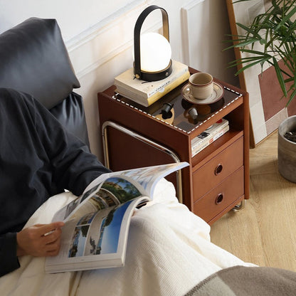 Traditional Chinese Wood Glass Metal Rounded Rectangular Nightstand 2-Drawer For Bedroom