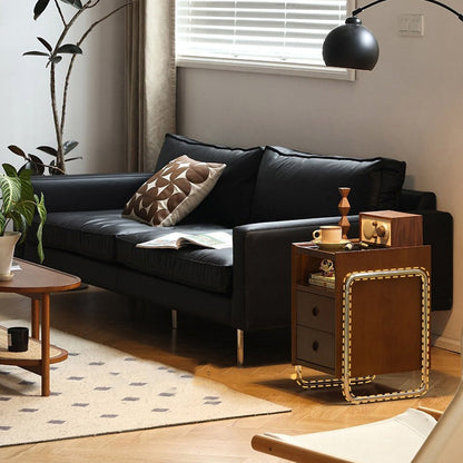 Traditional Chinese Wood Glass Metal Rounded Rectangular Nightstand 2-Drawer For Bedroom