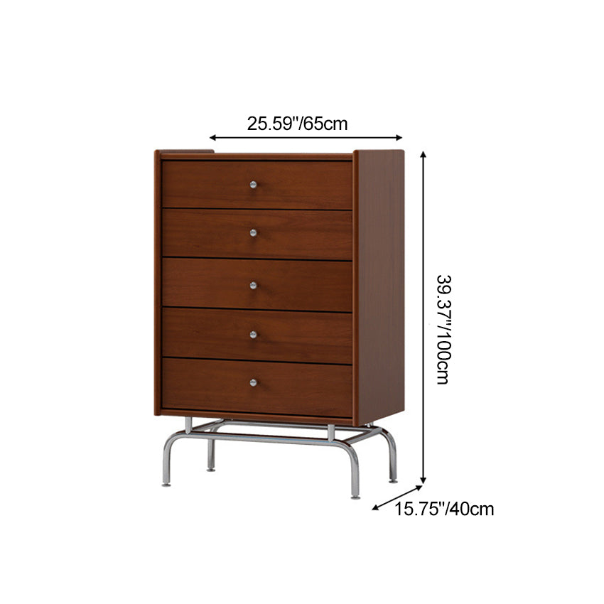 Contemporary Scandinavian Wood Metal Curved Rectangular Side Table 5-Drawers For Bedroom & Living Room