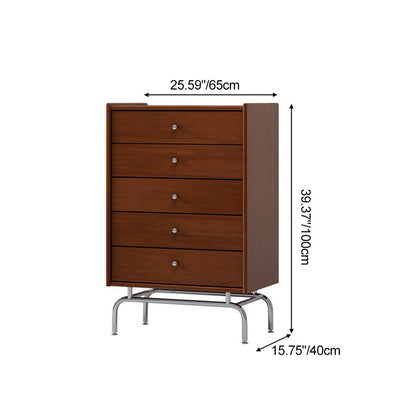 Contemporary Scandinavian Wood Metal Curved Rectangular Side Table 5-Drawers For Bedroom & Living Room