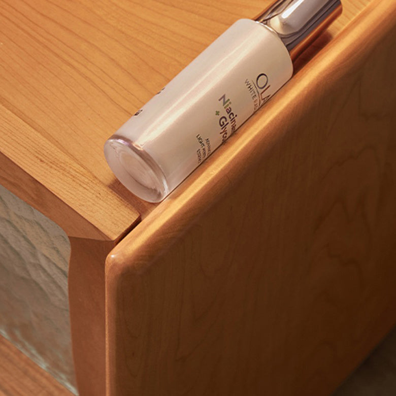 Contemporary Scandinavian Solid Wood Glass Rounded Square Nightstand 2-Drawer For Bedroom