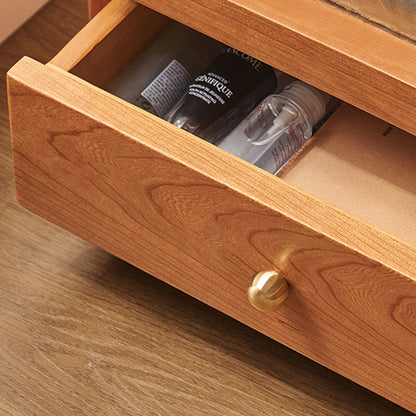 Contemporary Scandinavian Solid Wood Glass Rounded Square Nightstand 2-Drawer For Bedroom