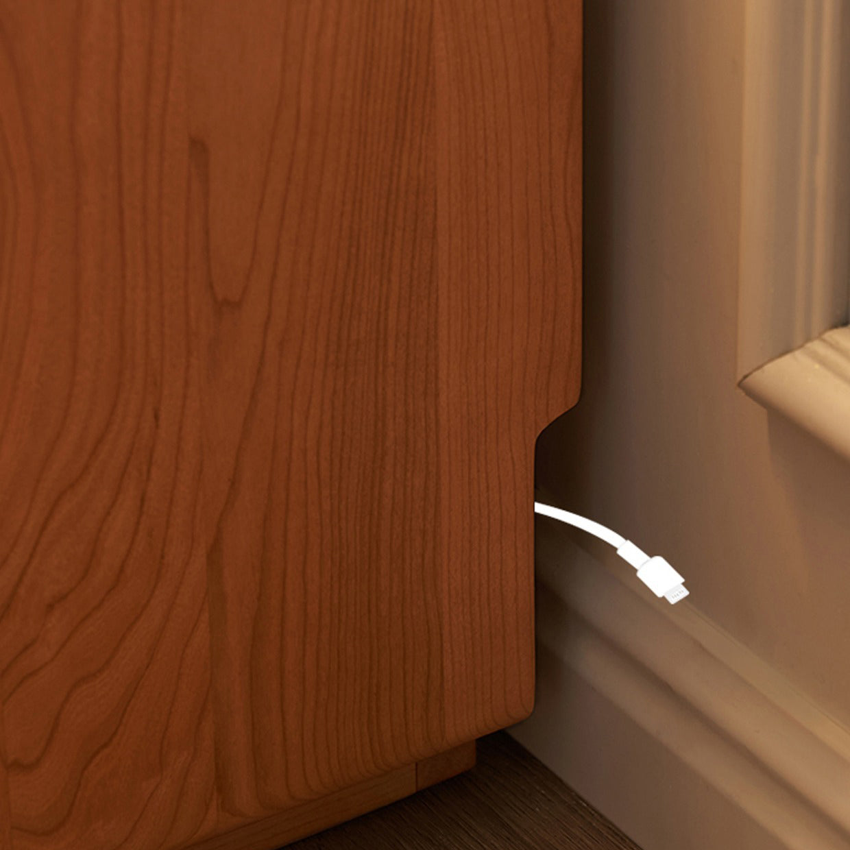 Contemporary Scandinavian Solid Wood Glass Rounded Square Nightstand 2-Drawer For Bedroom