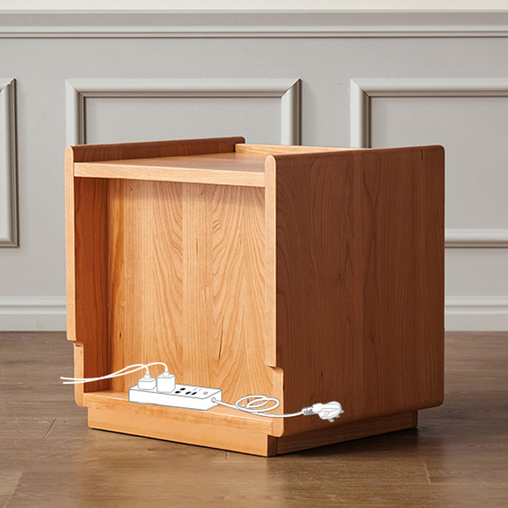 Contemporary Scandinavian Solid Wood Glass Rounded Square Nightstand 2-Drawer For Bedroom