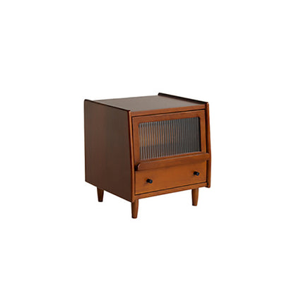 Traditional Vintage Pine Glass Rounded Trapezoid Nightstand 2-Drawer For Bedroom