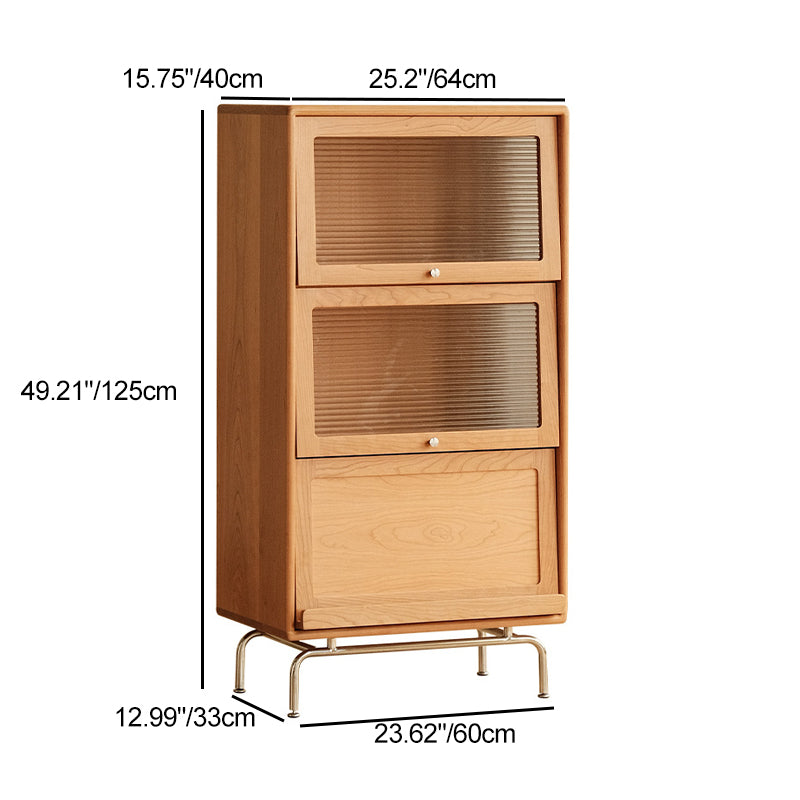 Contemporary Scandinavian Pine Glass Stainless Steel Metal Curved Rectangle Side Table 3-Storage For Living Room & Dining Room