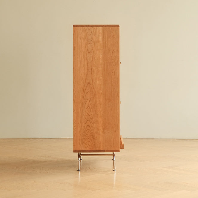 Contemporary Scandinavian Pine Glass Stainless Steel Metal Curved Rectangle Side Table 3-Storage For Living Room & Dining Room