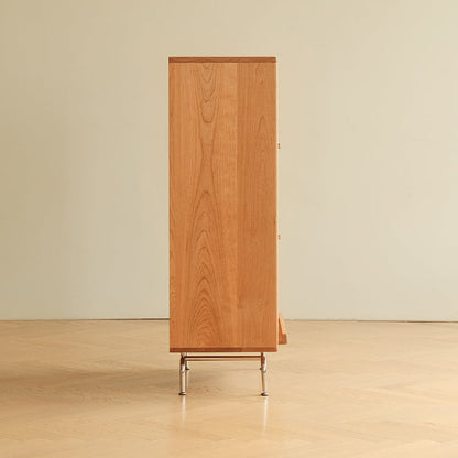 Contemporary Scandinavian Pine Glass Stainless Steel Metal Curved Rectangle Side Table 3-Storage For Living Room & Dining Room