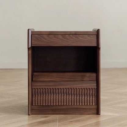 Contemporary Scandinavian Black Walnut Rectangular Textured Nightstand With 2 Tiers For Bedroom