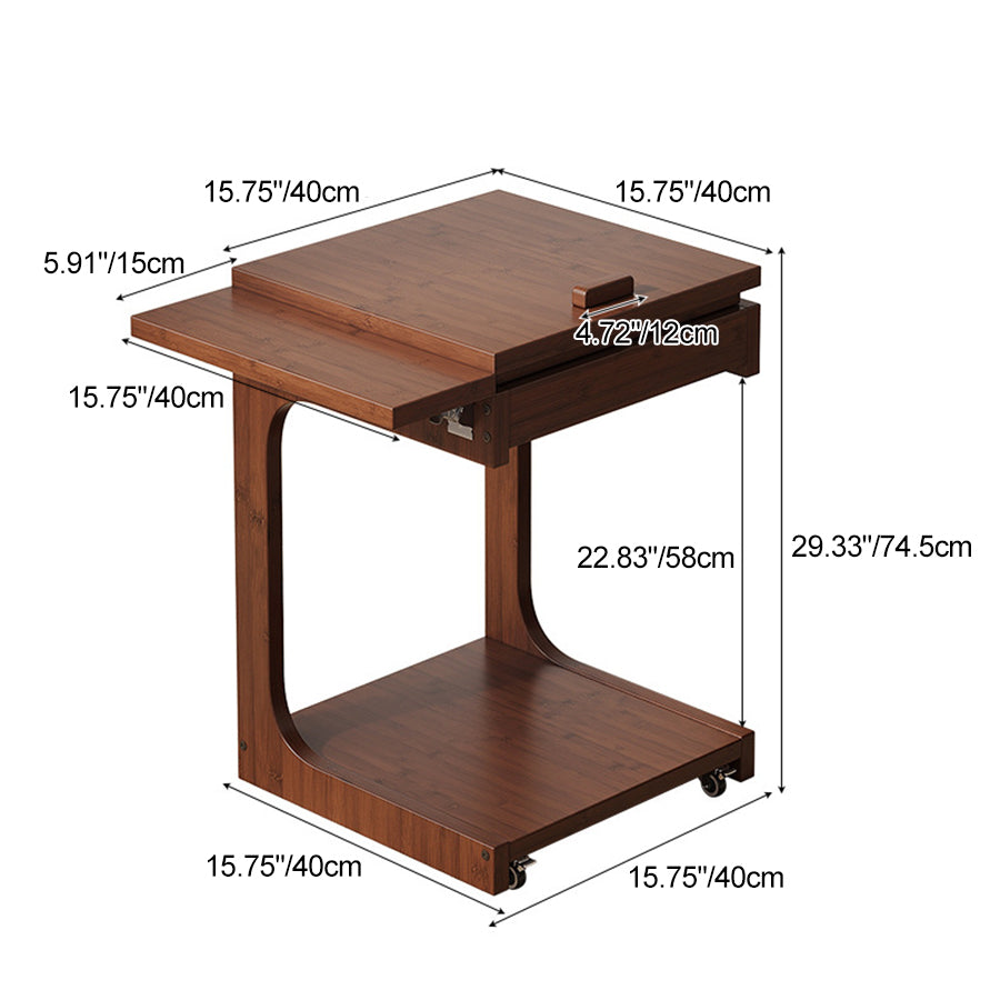 Traditional Vintage Bamboo C-Shaped Square Side Table With 2 Tiers For Bedroom & Living Room