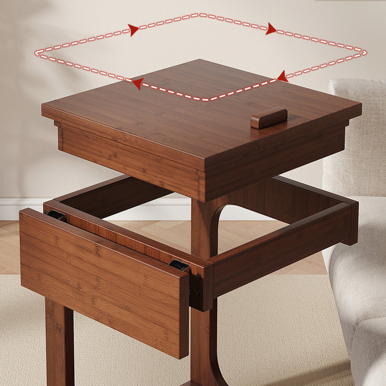 Traditional Vintage Bamboo C-Shaped Square Side Table With 2 Tiers For Bedroom & Living Room