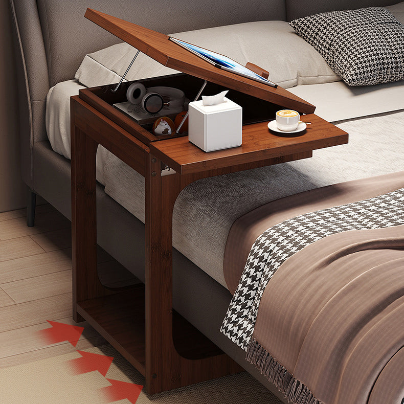 Traditional Vintage Bamboo C-Shaped Square Side Table With 2 Tiers For Bedroom & Living Room