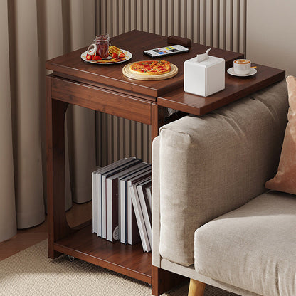 Traditional Vintage Bamboo C-Shaped Square Side Table With 2 Tiers For Bedroom & Living Room