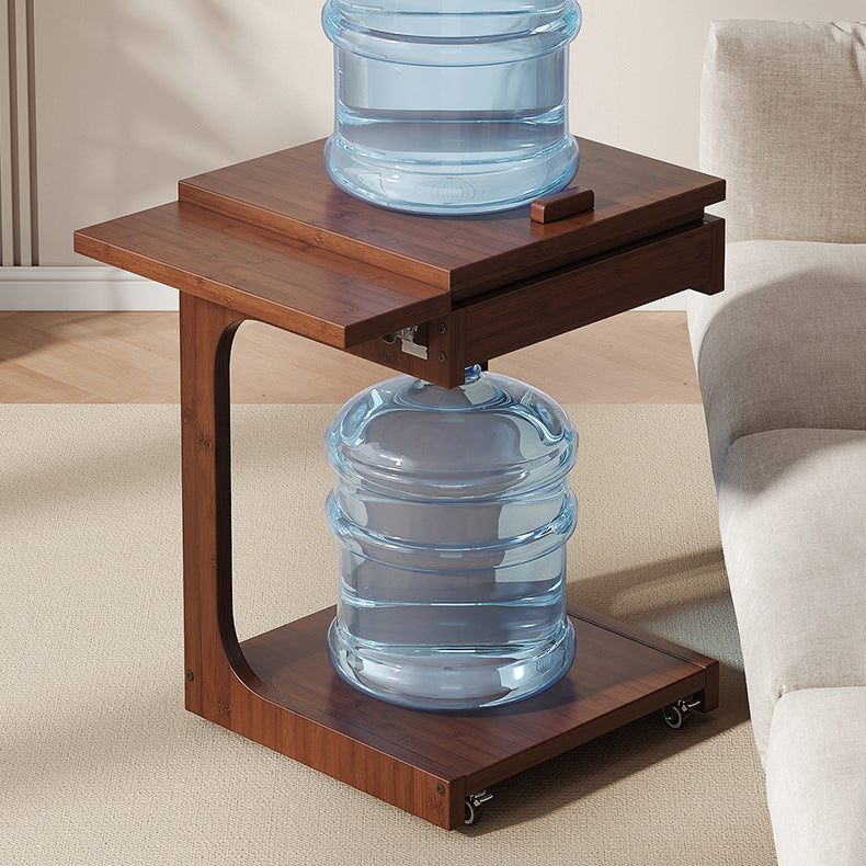 Traditional Vintage Bamboo C-Shaped Square Side Table With 2 Tiers For Bedroom & Living Room