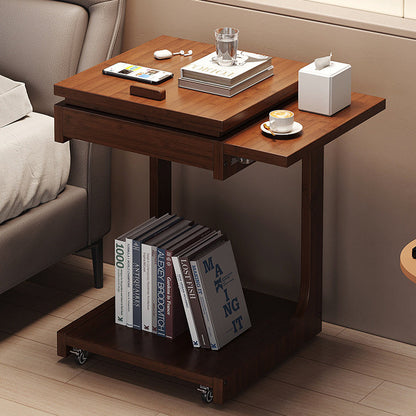 Traditional Vintage Bamboo C-Shaped Square Side Table With 2 Tiers For Bedroom & Living Room