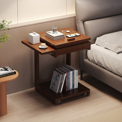 Traditional Vintage Bamboo C-Shaped Square Side Table With 2 Tiers For Bedroom & Living Room