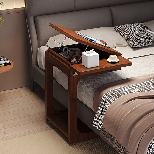 Traditional Vintage Bamboo C-Shaped Square Side Table With 2 Tiers For Bedroom & Living Room