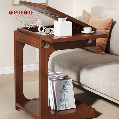Traditional Vintage Bamboo C-Shaped Square Side Table With 2 Tiers For Bedroom & Living Room