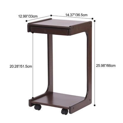 Contemporary Creative Solid Wood Rounded Square C-Shaped Side Table With 2 Tiers For Bedroom & Living Room