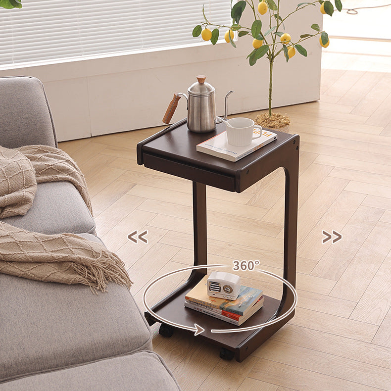Contemporary Creative Solid Wood Rounded Square C-Shaped Side Table With 2 Tiers For Bedroom & Living Room