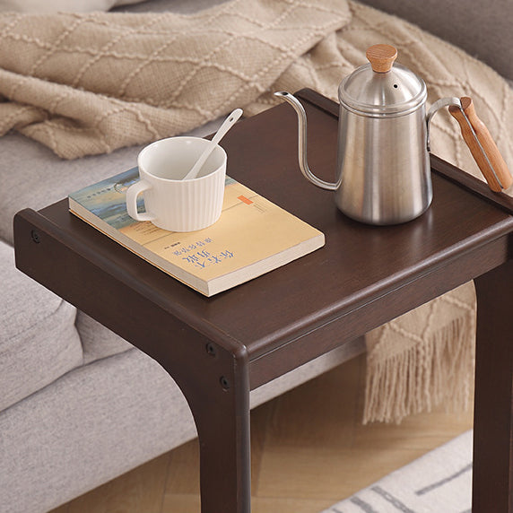 Contemporary Creative Solid Wood Rounded Square C-Shaped Side Table With 2 Tiers For Bedroom & Living Room