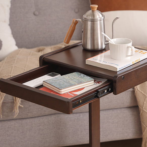 Contemporary Creative Solid Wood Rounded Square C-Shaped Side Table With 2 Tiers For Bedroom & Living Room