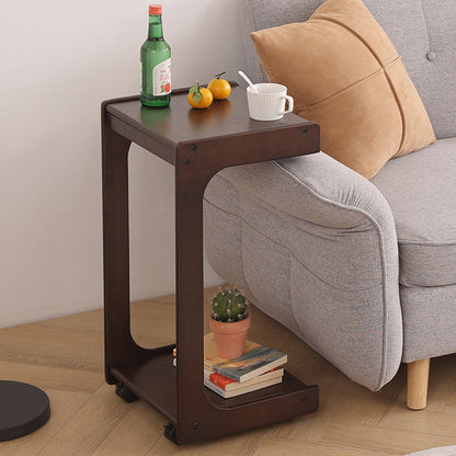 Contemporary Creative Solid Wood Rounded Square C-Shaped Side Table With 2 Tiers For Bedroom & Living Room