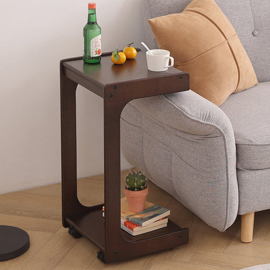 Contemporary Creative Solid Wood Rounded Square C-Shaped Side Table With 2 Tiers For Bedroom & Living Room