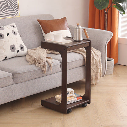 Contemporary Creative Solid Wood Rounded Square C-Shaped Side Table With 2 Tiers For Bedroom & Living Room