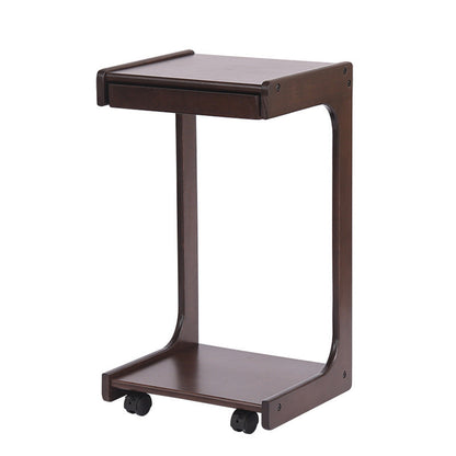Contemporary Creative Solid Wood Rounded Square C-Shaped Side Table With 2 Tiers For Bedroom & Living Room