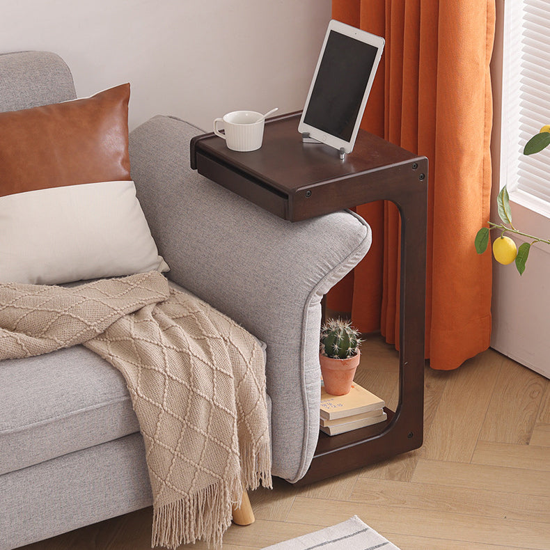 Contemporary Creative Solid Wood Rounded Square C-Shaped Side Table With 2 Tiers For Bedroom & Living Room