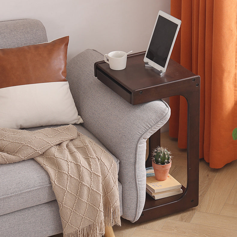 Contemporary Creative Solid Wood Rounded Square C-Shaped Side Table With 2 Tiers For Bedroom & Living Room