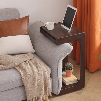 Contemporary Creative Solid Wood Rounded Square C-Shaped Side Table With 2 Tiers For Bedroom & Living Room