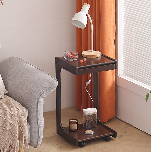 Contemporary Creative Solid Wood Rounded Square C-Shaped Side Table With 2 Tiers For Bedroom & Living Room