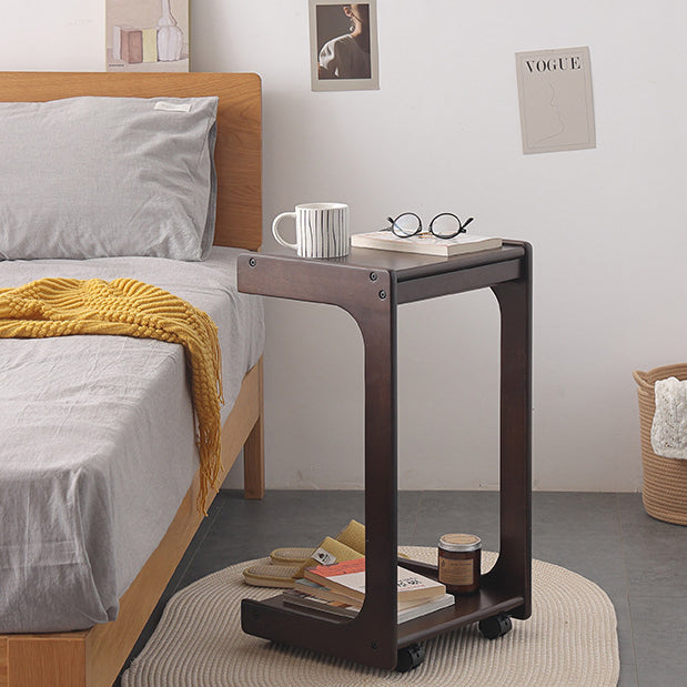 Contemporary Creative Solid Wood Rounded Square C-Shaped Side Table With 2 Tiers For Bedroom & Living Room