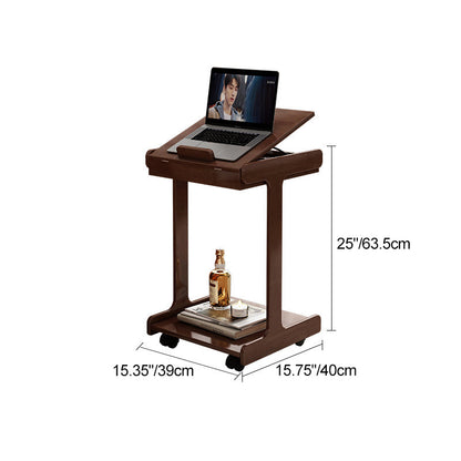 Traditional Vintage Oak Movable Square Side Table With 2 Tiers For Bedroom & Living Room