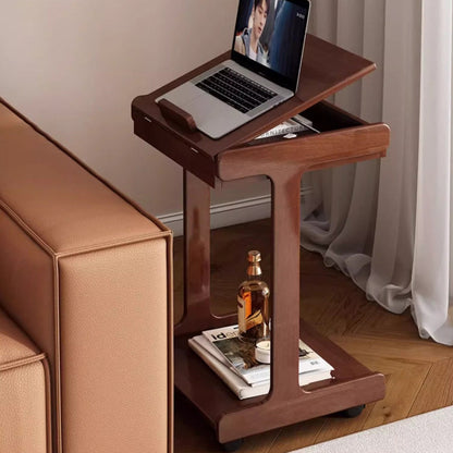 Traditional Vintage Oak Movable Square Side Table With 2 Tiers For Bedroom & Living Room