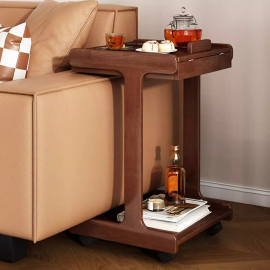 Traditional Vintage Oak Movable Square Side Table With 2 Tiers For Bedroom & Living Room