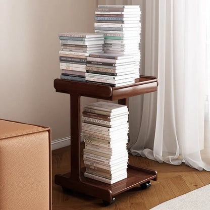 Traditional Vintage Oak Movable Square Side Table With 2 Tiers For Bedroom & Living Room